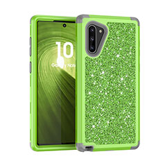 Funda Bumper Silicona y Plastico Carcasa Frontal y Trasera 360 Grados Bling-Bling para Samsung Galaxy Note 10 Verde