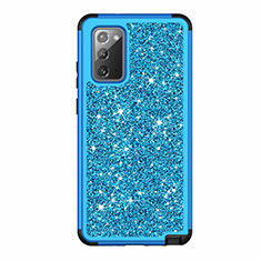 Funda Bumper Silicona y Plastico Carcasa Frontal y Trasera 360 Grados Bling-Bling para Samsung Galaxy Note 20 5G Azul Cielo