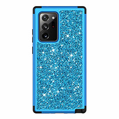 Funda Bumper Silicona y Plastico Carcasa Frontal y Trasera 360 Grados Bling-Bling para Samsung Galaxy Note 20 Ultra 5G Azul Cielo