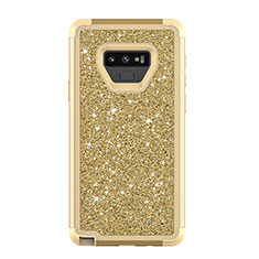 Funda Bumper Silicona y Plastico Carcasa Frontal y Trasera 360 Grados Bling-Bling para Samsung Galaxy Note 9 Oro