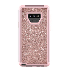 Funda Bumper Silicona y Plastico Carcasa Frontal y Trasera 360 Grados Bling-Bling para Samsung Galaxy Note 9 Oro Rosa