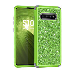 Funda Bumper Silicona y Plastico Carcasa Frontal y Trasera 360 Grados Bling-Bling para Samsung Galaxy S10 5G Verde