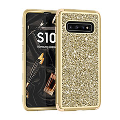 Funda Bumper Silicona y Plastico Carcasa Frontal y Trasera 360 Grados Bling-Bling para Samsung Galaxy S10 Plus Oro
