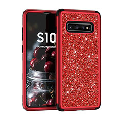 Funda Bumper Silicona y Plastico Carcasa Frontal y Trasera 360 Grados Bling-Bling para Samsung Galaxy S10 Plus Rojo