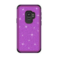 Funda Bumper Silicona y Plastico Carcasa Frontal y Trasera 360 Grados Bling-Bling para Samsung Galaxy S9 Morado