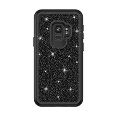 Funda Bumper Silicona y Plastico Carcasa Frontal y Trasera 360 Grados Bling-Bling para Samsung Galaxy S9 Negro