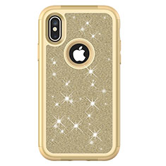 Funda Bumper Silicona y Plastico Carcasa Frontal y Trasera 360 Grados Bling-Bling U01 para Apple iPhone X Multicolor