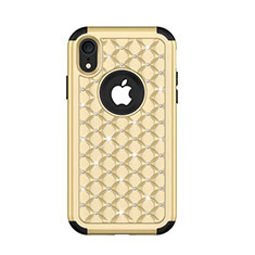 Funda Bumper Silicona y Plastico Carcasa Frontal y Trasera 360 Grados Bling-Bling U01 para Apple iPhone XR Oro