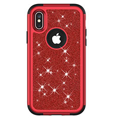 Funda Bumper Silicona y Plastico Carcasa Frontal y Trasera 360 Grados Bling-Bling U01 para Apple iPhone Xs Max Rojo