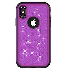 Funda Bumper Silicona y Plastico Carcasa Frontal y Trasera 360 Grados Bling-Bling U01 para Apple iPhone Xs Morado