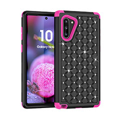 Funda Bumper Silicona y Plastico Carcasa Frontal y Trasera 360 Grados Bling-Bling U01 para Samsung Galaxy Note 10 5G Rosa Roja