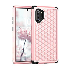 Funda Bumper Silicona y Plastico Carcasa Frontal y Trasera 360 Grados Bling-Bling U01 para Samsung Galaxy Note 10 Plus 5G Rosa