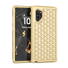 Funda Bumper Silicona y Plastico Carcasa Frontal y Trasera 360 Grados Bling-Bling U01 para Samsung Galaxy Note 10 Plus Oro