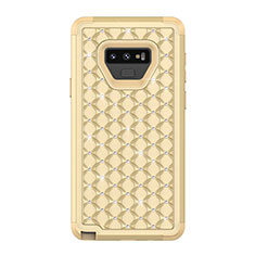 Funda Bumper Silicona y Plastico Carcasa Frontal y Trasera 360 Grados Bling-Bling U01 para Samsung Galaxy Note 9 Oro