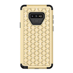 Funda Bumper Silicona y Plastico Carcasa Frontal y Trasera 360 Grados Bling-Bling U01 para Samsung Galaxy Note 9 Oro y Negro