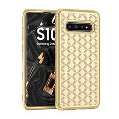 Funda Bumper Silicona y Plastico Carcasa Frontal y Trasera 360 Grados Bling-Bling U01 para Samsung Galaxy S10 5G Oro