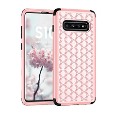 Funda Bumper Silicona y Plastico Carcasa Frontal y Trasera 360 Grados Bling-Bling U01 para Samsung Galaxy S10 5G Rosa