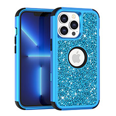 Funda Bumper Silicona y Plastico Carcasa Frontal y Trasera 360 Grados Bling-Bling YJ1 para Apple iPhone 13 Pro Max Azul