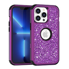 Funda Bumper Silicona y Plastico Carcasa Frontal y Trasera 360 Grados Bling-Bling YJ1 para Apple iPhone 13 Pro Max Morado