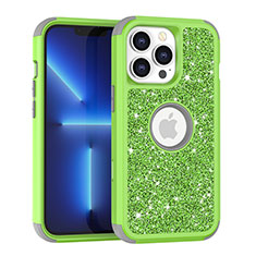 Funda Bumper Silicona y Plastico Carcasa Frontal y Trasera 360 Grados Bling-Bling YJ1 para Apple iPhone 13 Pro Max Verde