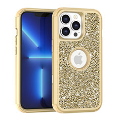 Funda Bumper Silicona y Plastico Carcasa Frontal y Trasera 360 Grados Bling-Bling YJ1 para Apple iPhone 13 Pro Oro