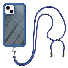 Funda Bumper Silicona y Plastico Carcasa Frontal y Trasera 360 Grados con Acollador Cordon Lanyard para Apple iPhone 15 Azul