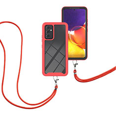 Funda Bumper Silicona y Plastico Carcasa Frontal y Trasera 360 Grados con Acollador Cordon Lanyard para Samsung Galaxy A05s Rojo