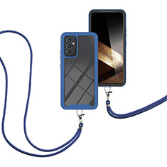 Funda Bumper Silicona y Plastico Carcasa Frontal y Trasera 360 Grados con Acollador Cordon Lanyard para Samsung Galaxy A15 5G Azul