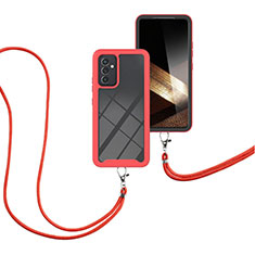 Funda Bumper Silicona y Plastico Carcasa Frontal y Trasera 360 Grados con Acollador Cordon Lanyard para Samsung Galaxy A15 5G Rojo