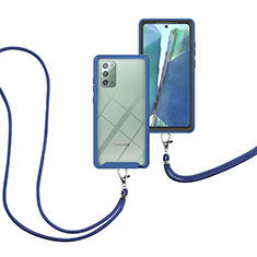 Funda Bumper Silicona y Plastico Carcasa Frontal y Trasera 360 Grados con Acollador Cordon Lanyard para Samsung Galaxy Note 20 5G Azul