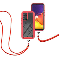 Funda Bumper Silicona y Plastico Carcasa Frontal y Trasera 360 Grados con Acollador Cordon Lanyard para Samsung Galaxy Quantum2 5G Rojo