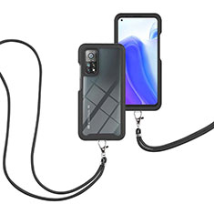 Funda Bumper Silicona y Plastico Carcasa Frontal y Trasera 360 Grados con Acollador Cordon Lanyard para Xiaomi Mi 10T 5G Negro