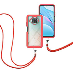 Funda Bumper Silicona y Plastico Carcasa Frontal y Trasera 360 Grados con Acollador Cordon Lanyard para Xiaomi Mi 10T Lite 5G Rojo