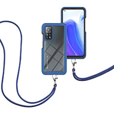 Funda Bumper Silicona y Plastico Carcasa Frontal y Trasera 360 Grados con Acollador Cordon Lanyard para Xiaomi Mi 10T Pro 5G Azul