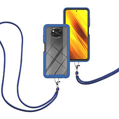 Funda Bumper Silicona y Plastico Carcasa Frontal y Trasera 360 Grados con Acollador Cordon Lanyard para Xiaomi Poco X3 NFC Azul