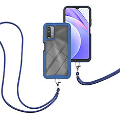 Funda Bumper Silicona y Plastico Carcasa Frontal y Trasera 360 Grados con Acollador Cordon Lanyard para Xiaomi Redmi 9T 4G Azul