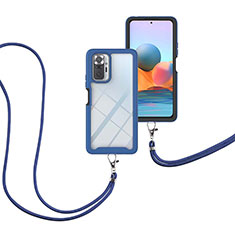 Funda Bumper Silicona y Plastico Carcasa Frontal y Trasera 360 Grados con Acollador Cordon Lanyard para Xiaomi Redmi Note 10 Pro 4G Azul
