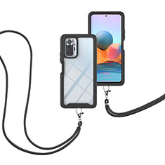 Funda Bumper Silicona y Plastico Carcasa Frontal y Trasera 360 Grados con Acollador Cordon Lanyard para Xiaomi Redmi Note 10 Pro Max Negro