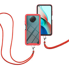 Funda Bumper Silicona y Plastico Carcasa Frontal y Trasera 360 Grados con Acollador Cordon Lanyard para Xiaomi Redmi Note 9T 5G Rojo