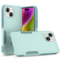 Funda Bumper Silicona y Plastico Carcasa Frontal y Trasera 360 Grados MQ1 para Apple iPhone 14 Cian