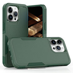 Funda Bumper Silicona y Plastico Carcasa Frontal y Trasera 360 Grados MQ1 para Apple iPhone 14 Pro Verde Noche
