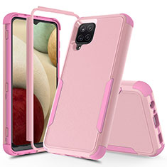 Funda Bumper Silicona y Plastico Carcasa Frontal y Trasera 360 Grados MQ1 para Samsung Galaxy A12 Nacho Oro Rosa