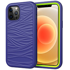 Funda Bumper Silicona y Plastico Carcasa Frontal y Trasera 360 Grados R01 para Apple iPhone 12 Pro Azul Real
