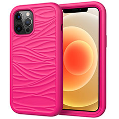 Funda Bumper Silicona y Plastico Carcasa Frontal y Trasera 360 Grados R01 para Apple iPhone 12 Pro Max Rosa Roja