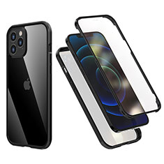 Funda Bumper Silicona y Plastico Carcasa Frontal y Trasera 360 Grados R05 para Apple iPhone 12 Pro Max Negro
