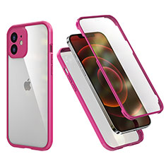 Funda Bumper Silicona y Plastico Carcasa Frontal y Trasera 360 Grados R05 para Apple iPhone 12 Rosa Roja