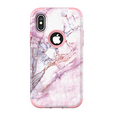 Funda Bumper Silicona y Plastico Carcasa Frontal y Trasera 360 Grados U01 para Apple iPhone X Oro Rosa