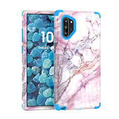 Funda Bumper Silicona y Plastico Carcasa Frontal y Trasera 360 Grados U01 para Samsung Galaxy Note 10 Plus 5G Azul