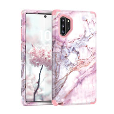 Funda Bumper Silicona y Plastico Carcasa Frontal y Trasera 360 Grados U01 para Samsung Galaxy Note 10 Plus 5G Oro Rosa