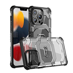 Funda Bumper Silicona y Plastico Carcasa Frontal y Trasera 360 Grados U03 para Apple iPhone 13 Pro Max Negro